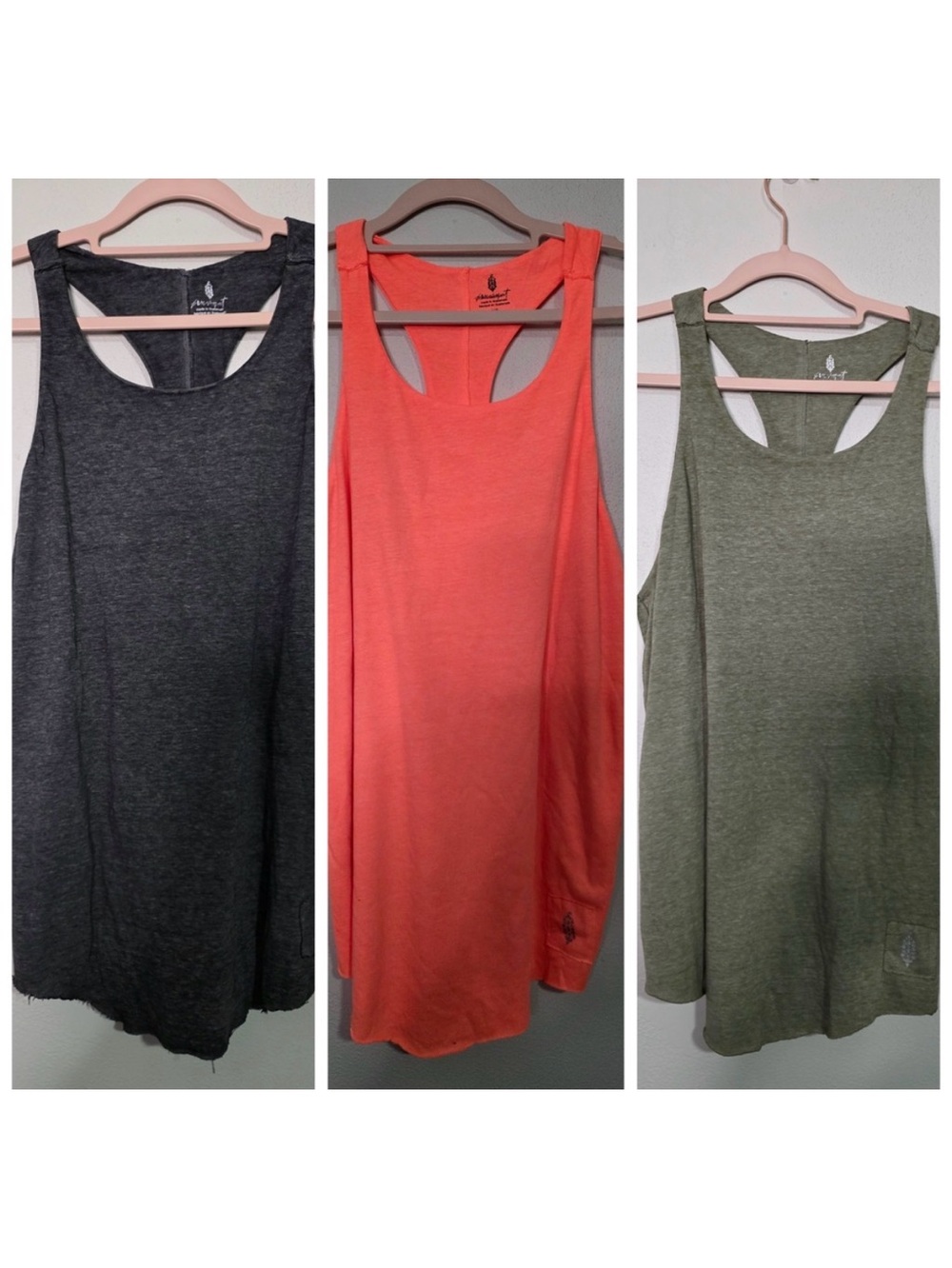 Set of 3 Free People Movement Women's Tank Tops in Charcoal, Coral, and Olive M